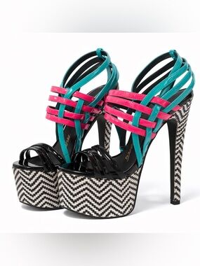 Multicolor Platform Strappy Sandal - Pink & Teal